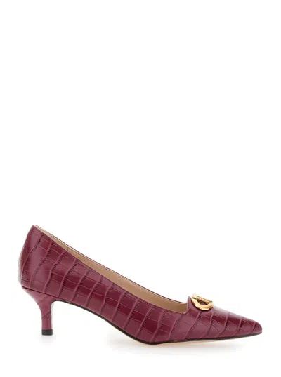 Twinset Embossed Crocodile Effect Leather Pumps With Low Stiletto Heel In Multi
