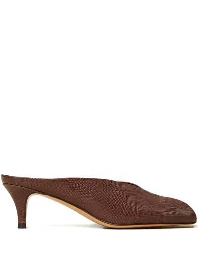 Twinset Embossed-leather Heeled Sandals In Brown