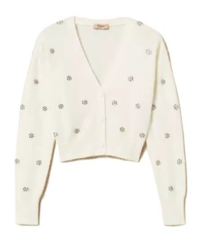 Twinset Embellished Cropped Cardigan In Neutral