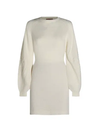 Twinset Embroidered Balloon-sleeve Mini Dress In Neutral