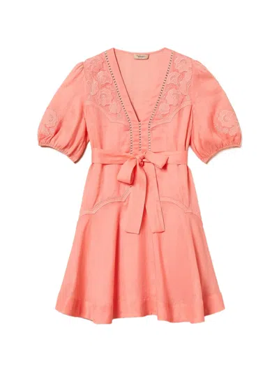 Twinset Embroidered Belted Dress In Black