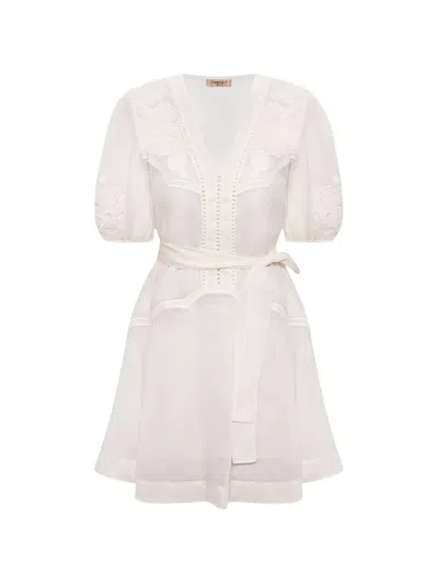 Twinset Twin-set Off White Floral Embroidery Dress