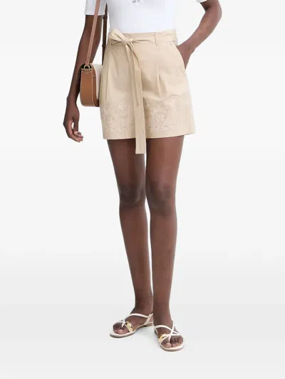 Twinset Embroidered Belted Shorts In Neutral