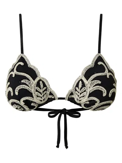 Twinset Embroidered Bikini Top In Black