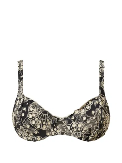 Twinset Embroidered Bikini Top In Black