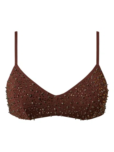 Twinset Embroidered Bikini Top In Brown