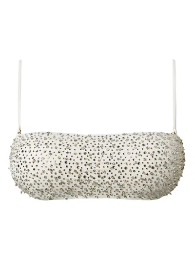 Twinset Embroidered Bikini Top In White
