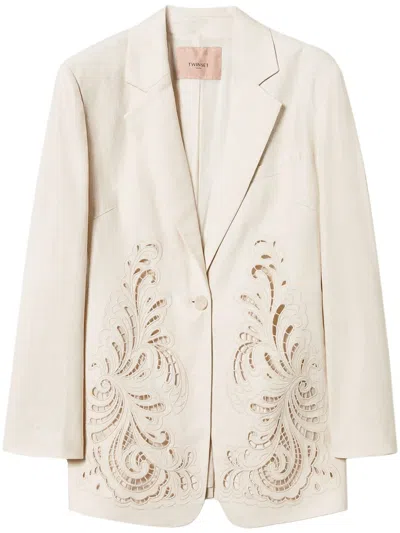 Twinset Embroidered Blazer In White