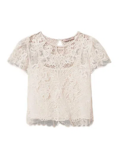 Twinset Embroidered Blouse In Off-white Cotton Blend In Neutral