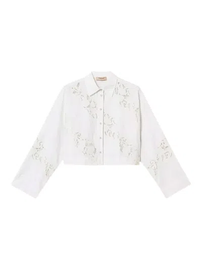 Twinset Embroidered Boxy M/l Shirt In White