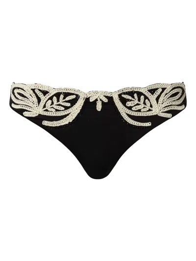 Twinset Embroidered Brazilian Bikini Bottom In Black