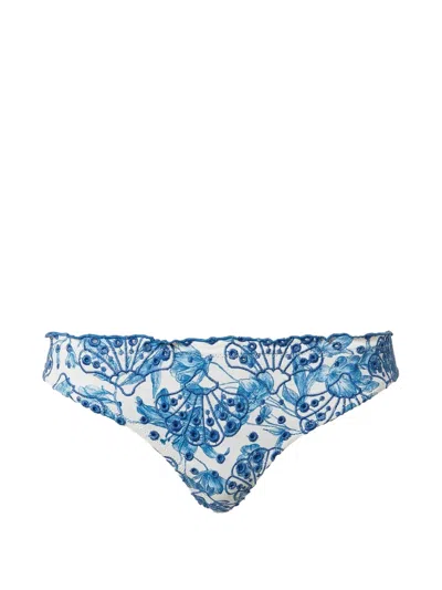 Twinset Embroidered Brazilian Bikini Bottoms In Blue