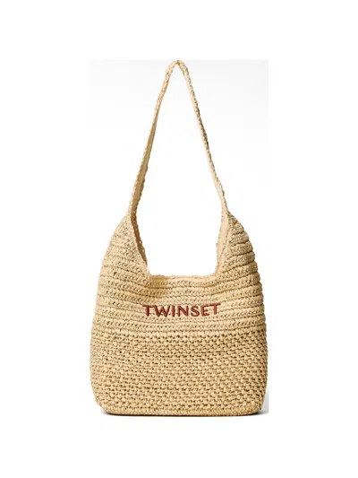 Twinset Embroidered Bucket Bag In Neutral