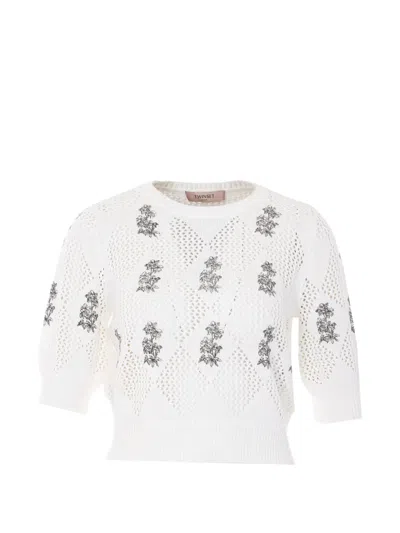 Twinset Embroidered Crew-neck Top In White