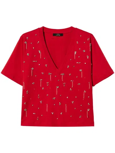 Twinset Embroidered Cropped T-shirt In Red