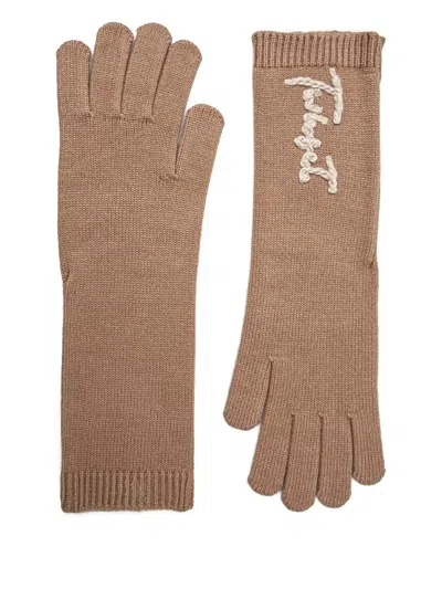 Twinset Embroidered-detail Gloves In Brown