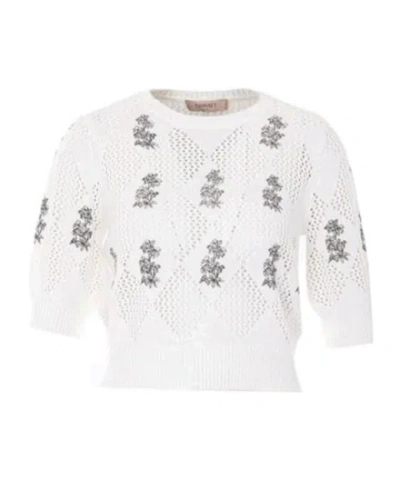 Twinset Embroidered Detailed Knitted Top In White