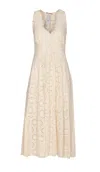 Twinset White Long Dress With V-neck And Waist Belt With Metallic Logo Plaque In Cotton Woman In Neutral