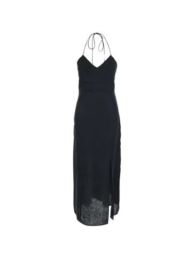 Twinset Embroidered Eyelet Midi Dress In Blue