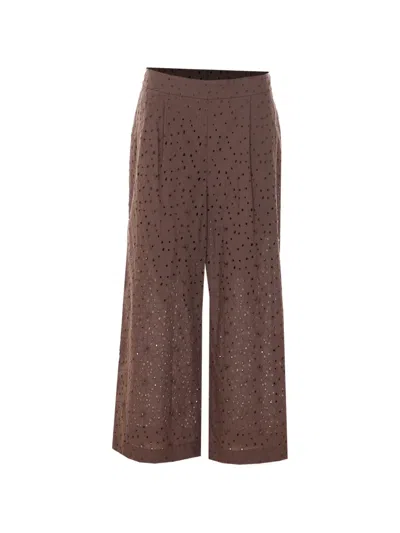 Twinset Embroidered Flared Trousers In Brown