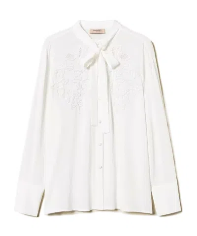 Twinset Embroidered Georgette Blouse In White