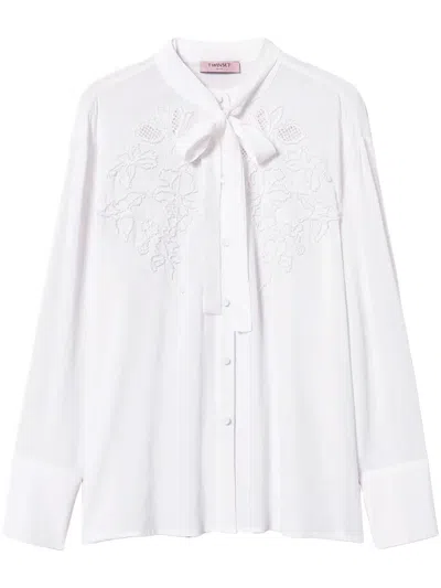 Twinset Embroidered Georgette Blouse In White