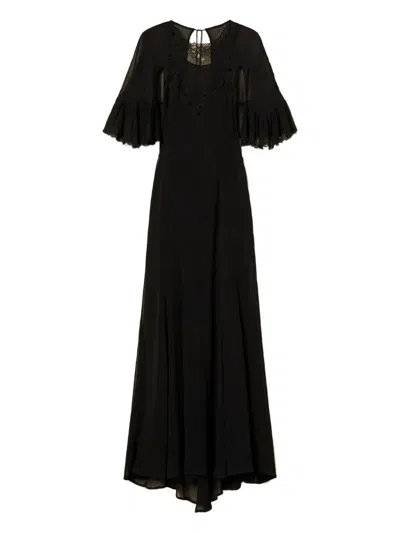 Twinset Long Georgette Dress With Embroidery In Multi