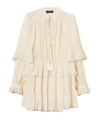 Twinset Embroidered Georgette Dress In Neutral