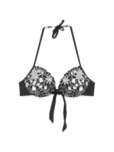Twinset Embroidered Halterneck Bikini Top In Black