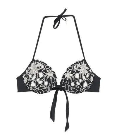 Twinset Embroidered Halterneck Bikini Top In Black