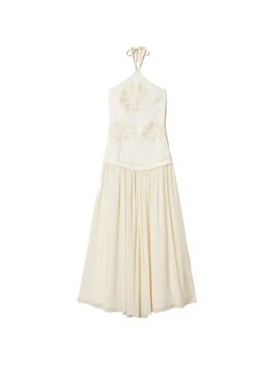 Twinset Embroidered Halterneck Dress In White