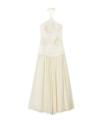 Twinset Embroidered Halterneck Dress In Neutral