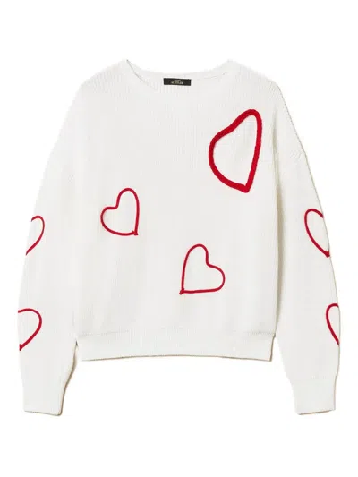 Twinset Embroidered-hearts Sweater In White