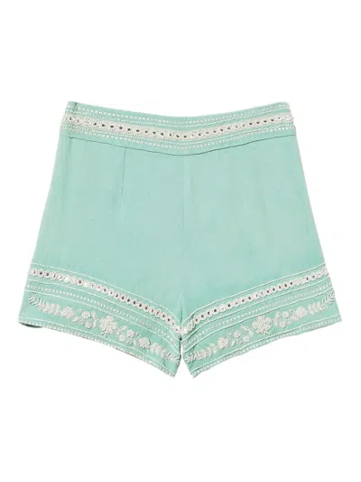 Twinset Embroidered High-waisted Shorts In Green