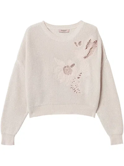 Twinset Embroidered Jumper In Neutrals