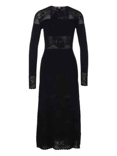 Twinset Embroidered Knitted Maxi Dress In Black