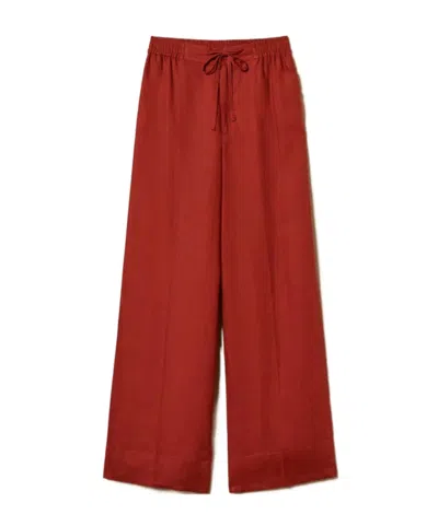 Twinset Embroidered Logo Casual Pants In Red
