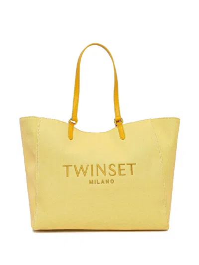 Twinset Embroidered-logo Tote Bag In Yellow