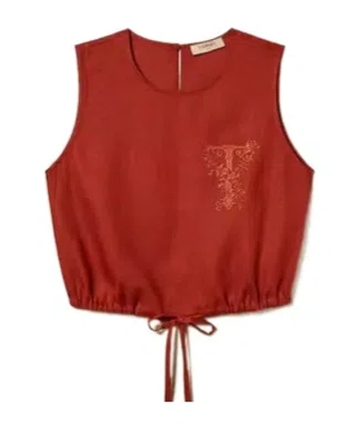 Twinset Embroidered Logo Vest In Brown