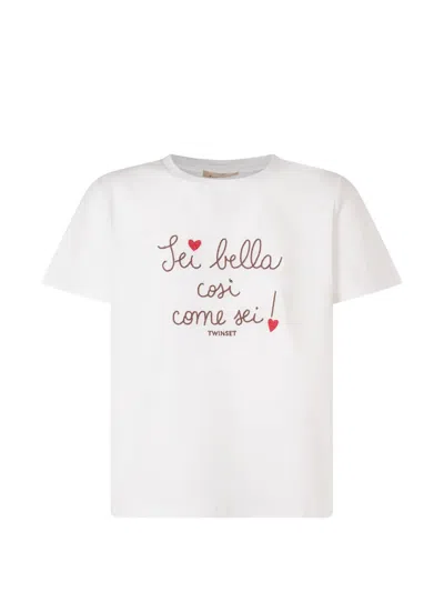 Twinset Kids' Embroidered Logo-print T-shirt In White