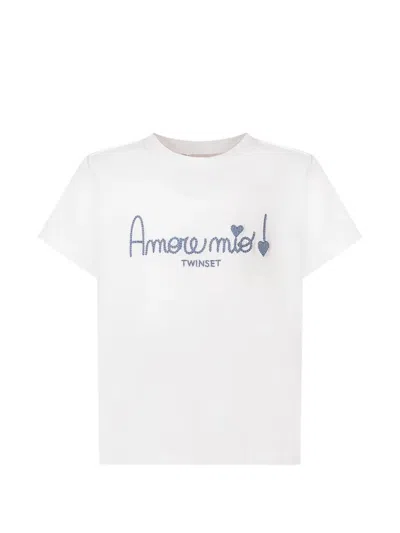 Twinset Kids' Embroidered Logo-print T-shirt In White
