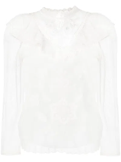 Twinset Embroidered Mesh Blouse In 白色