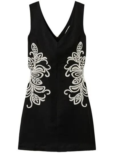 Twinset Embroidered Mini Dress In Black