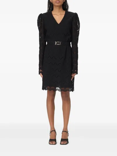 Twinset Embroidered Mini Dress In Black