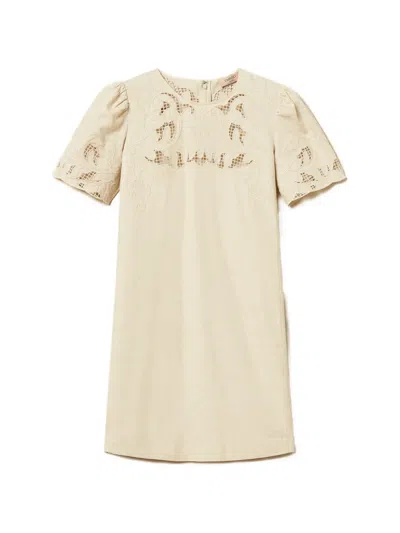 Twinset Embroidered Mini Dress In Neutral