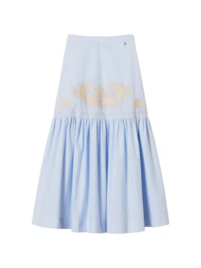 Twinset Embroidered Pinstripe Skirt In Blue