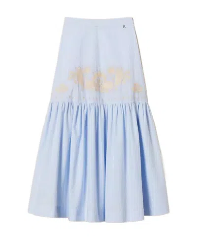 Twinset Embroidered Pinstripe Skirt In Blue