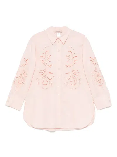 Twinset Embroidered Poplin Shirt In Pink