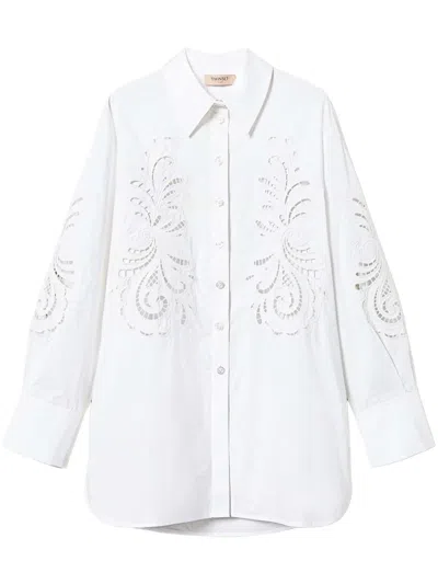 Twinset Embroidered Poplin Shirt In Optic White