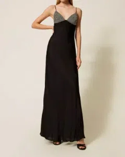 Twinset Embroidered Satin Dress In Animal Print